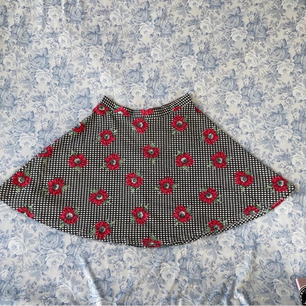 Vintage Gingham Floral Skater Skirt 90s Small Gothic Punk USA Lolita Aesthetic